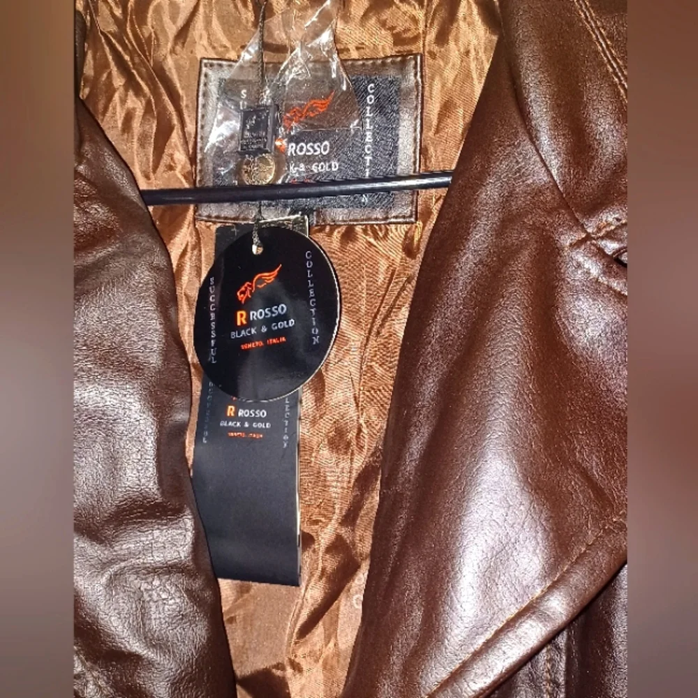 R Rosso Brown Leather- Belted Jacket, Size Large, New with Tags